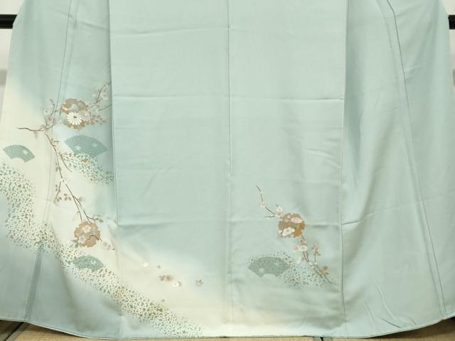 平和屋着物●中国三大刺繍　汕頭刺繍　スワトウ刺繍　訪問着　雪輪地紙草花文　金彩　正絹　逸品　未使用　DABC2298ud