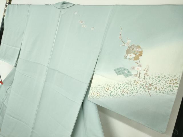 平和屋着物●中国三大刺繍　汕頭刺繍　スワトウ刺繍　訪問着　雪輪地紙草花文　金彩　正絹　逸品　未使用　DABC2298ud
