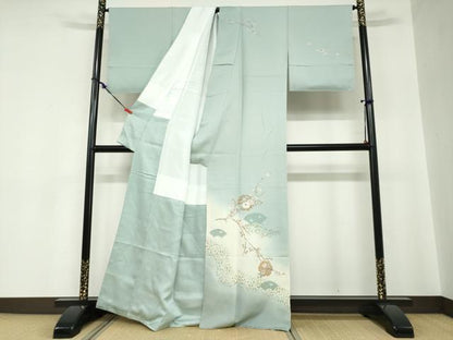 平和屋着物●中国三大刺繍　汕頭刺繍　スワトウ刺繍　訪問着　雪輪地紙草花文　金彩　正絹　逸品　未使用　DABC2298ud