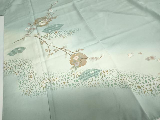 平和屋着物●中国三大刺繍　汕頭刺繍　スワトウ刺繍　訪問着　雪輪地紙草花文　金彩　正絹　逸品　未使用　DABC2298ud