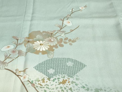 平和屋着物●中国三大刺繍　汕頭刺繍　スワトウ刺繍　訪問着　雪輪地紙草花文　金彩　正絹　逸品　未使用　DABC2298ud