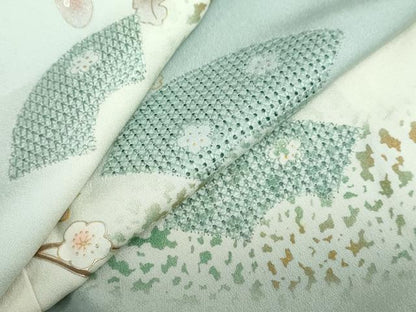 平和屋着物●中国三大刺繍　汕頭刺繍　スワトウ刺繍　訪問着　雪輪地紙草花文　金彩　正絹　逸品　未使用　DABC2298ud
