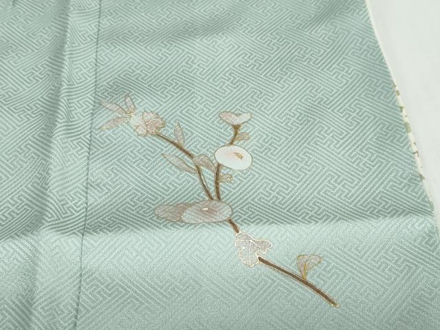 平和屋着物●中国三大刺繍　汕頭刺繍　スワトウ刺繍　訪問着　雪輪地紙草花文　金彩　正絹　逸品　未使用　DABC2298ud