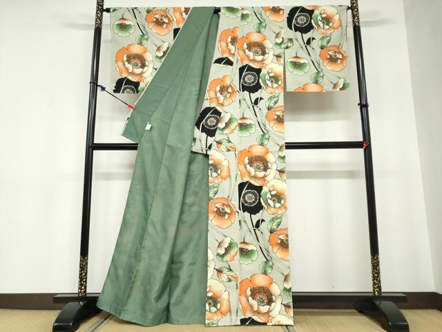 平和屋着物●小紋　草花文　洗える着物　未使用　DABC2325ud