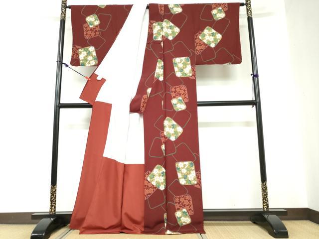 平和屋着物●小紋　色紙重ね草花文　さんび謹製　洗える着物　DABC2328ud