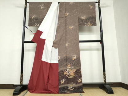 平和屋着物●訪問着　立波草花文　暈し染め　ロング丈　洗える着物　DABC2329ud