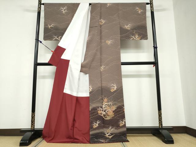 平和屋着物●訪問着　立波草花文　暈し染め　ロング丈　洗える着物　DABC2329ud
