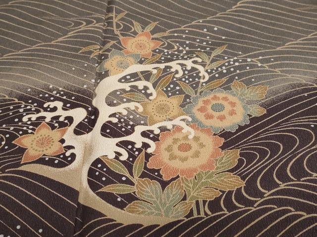 平和屋着物●訪問着　立波草花文　暈し染め　ロング丈　洗える着物　DABC2329ud