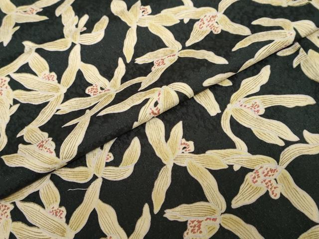 平和屋着物●小紋　草花文　黒地　洗える着物　DABC2330ud