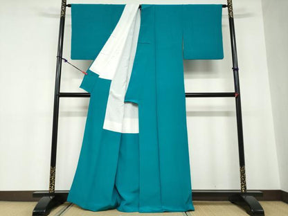 平和屋着物●上質な色無地　青碧色　正絹　逸品　DABC2332ud