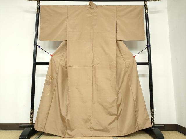 平和屋着物●西陣　宮階織物　宮繍苑　里葉　色留訪問着　紬地　陶器楓文　金糸　正絹　逸品　DABC2340ud