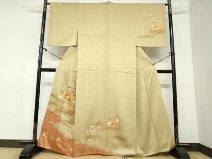 平和屋着物●訪問着　立波草花文　暈し染め　金彩　正絹　逸品　未使用　DABC2342ud