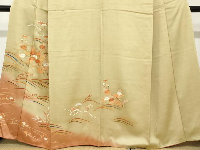 平和屋着物●訪問着　立波草花文　暈し染め　金彩　正絹　逸品　未使用　DABC2342ud
