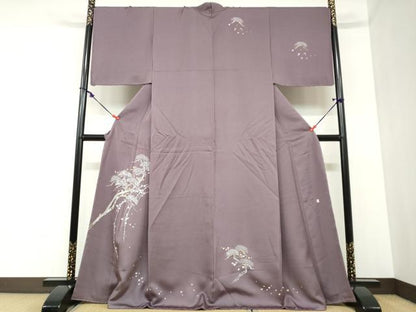平和屋着物●訪問着　作家物　草花松文　銀彩　正絹　逸品　未使用　DABC2343ud
