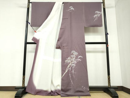 平和屋着物●訪問着　作家物　草花松文　銀彩　正絹　逸品　未使用　DABC2343ud