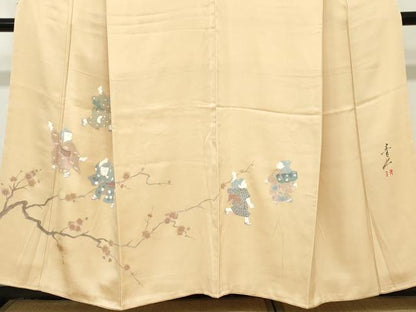 平和屋着物●友禅作家の巨匠　浅井青仁　訪問着　童子遊び　金彩　正絹　逸品　DABC2349ud