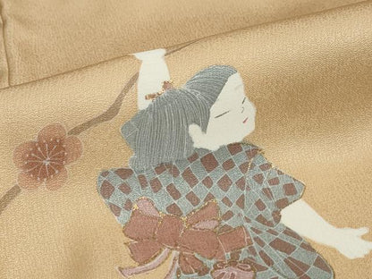 平和屋着物●友禅作家の巨匠　浅井青仁　訪問着　童子遊び　金彩　正絹　逸品　DABC2349ud