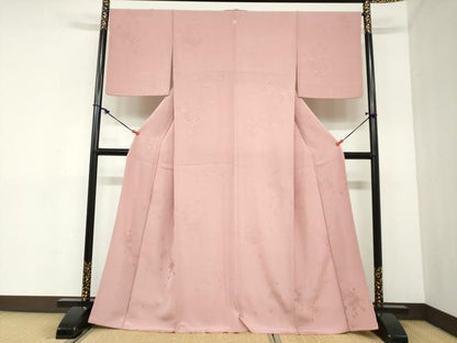 平和屋着物●上質な色無地　寿光織　草花丸地紋　宍色　反端付き　正絹　逸品　DABC2350ud