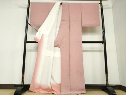 平和屋着物●上質な色無地　寿光織　草花丸地紋　宍色　反端付き　正絹　逸品　DABC2350ud