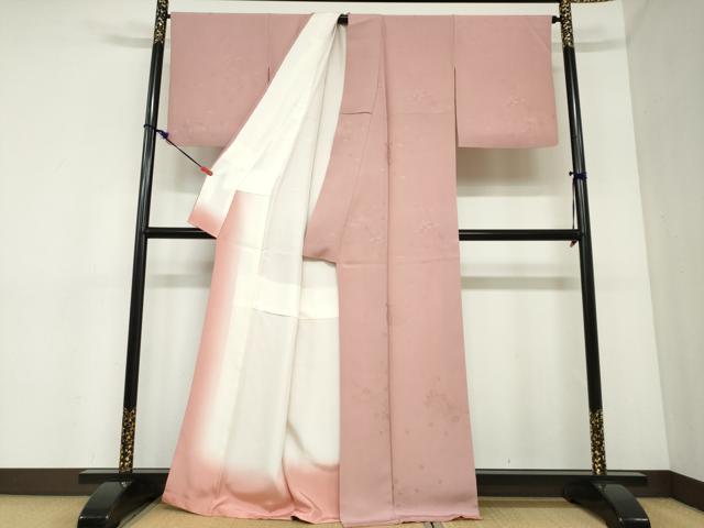 平和屋着物●上質な色無地　寿光織　草花丸地紋　宍色　反端付き　正絹　逸品　DABC2350ud