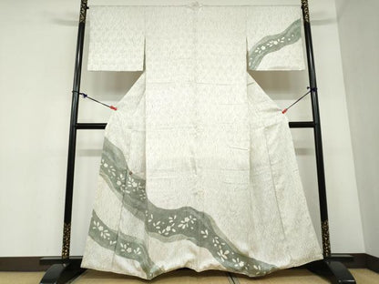平和屋着物●訪問着　刺繍　杢目絞り　流水舞花文　金彩　健勝苑扱い　正絹　逸品　DABC2351ud