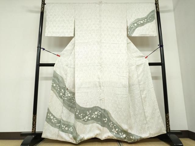 平和屋着物●訪問着　刺繍　杢目絞り　流水舞花文　金彩　健勝苑扱い　正絹　逸品　DABC2351ud