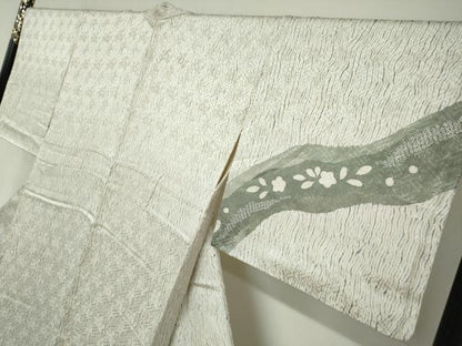 平和屋着物●訪問着　刺繍　杢目絞り　流水舞花文　金彩　健勝苑扱い　正絹　逸品　DABC2351ud