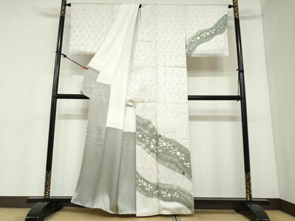 平和屋着物●訪問着　刺繍　杢目絞り　流水舞花文　金彩　健勝苑扱い　正絹　逸品　DABC2351ud