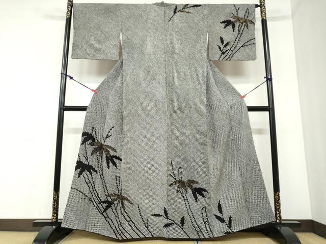 平和屋着物●訪問着　総絞り　笹竹文　黒地　金彩　正絹　逸品　DABC2354ud