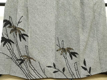平和屋着物●訪問着　総絞り　笹竹文　黒地　金彩　正絹　逸品　DABC2354ud