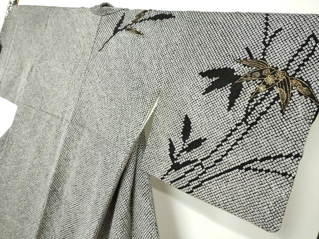 平和屋着物●訪問着　総絞り　笹竹文　黒地　金彩　正絹　逸品　DABC2354ud