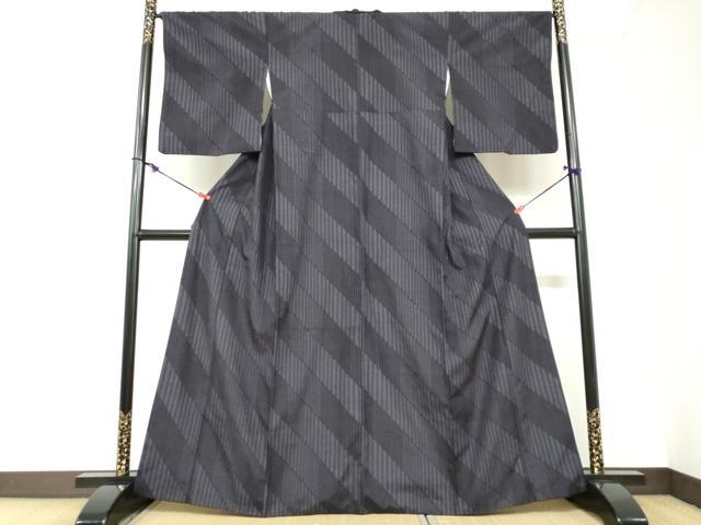 平和屋着物●結城紬　100亀甲　斜縞　正絹　逸品　DABC2356ud