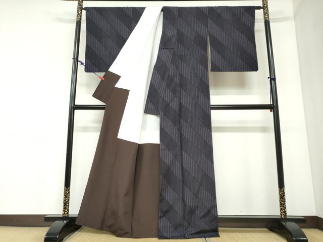 平和屋着物●結城紬　100亀甲　斜縞　正絹　逸品　DABC2356ud
