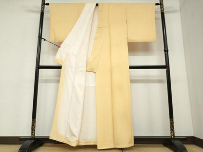 平和屋着物●上質な色無地　縞地紋　萱草色　正絹　逸品　DABC2358ud