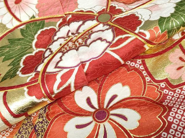 平和屋着物●豪華振袖　駒刺繍　宝尽くし草花文　暈し染め　金彩　銀通し地　仮絵羽　逸品　未使用　DABC2359ud