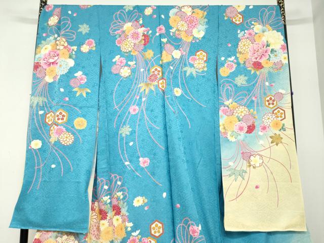 平和屋着物●豪華振袖　作家物　刺繍　草花文　暈し染め　金彩　金通し地　仮絵羽　逸品　未使用　DABC2360ud