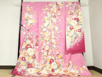平和屋着物●豪華振袖　草花文　暈し染め　金銀彩　銀通し地　仮絵羽　逸品　未使用　DABC2361ud