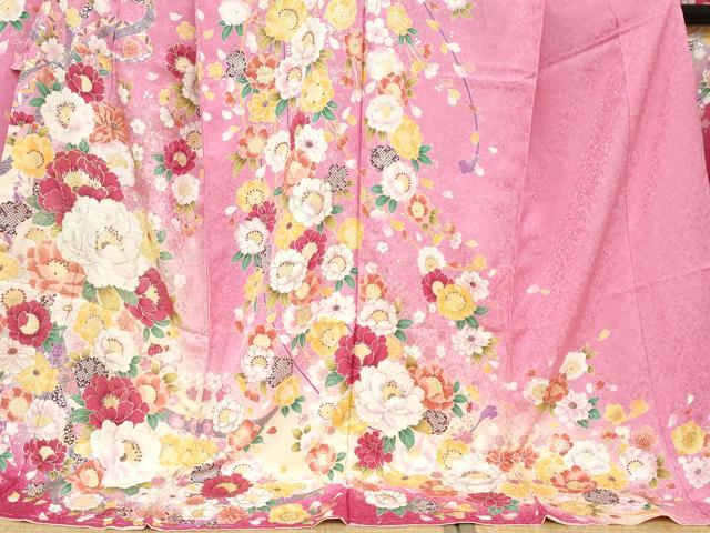平和屋着物●豪華振袖　草花文　暈し染め　金銀彩　銀通し地　仮絵羽　逸品　未使用　DABC2361ud