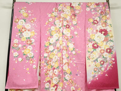 平和屋着物●豪華振袖　草花文　暈し染め　金銀彩　銀通し地　仮絵羽　逸品　未使用　DABC2361ud