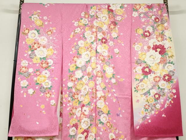 平和屋着物●豪華振袖　草花文　暈し染め　金銀彩　銀通し地　仮絵羽　逸品　未使用　DABC2361ud