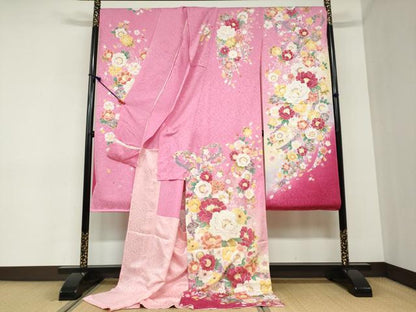 平和屋着物●豪華振袖　草花文　暈し染め　金銀彩　銀通し地　仮絵羽　逸品　未使用　DABC2361ud