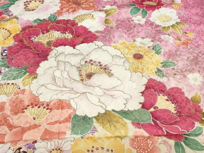平和屋着物●豪華振袖　草花文　暈し染め　金銀彩　銀通し地　仮絵羽　逸品　未使用　DABC2361ud