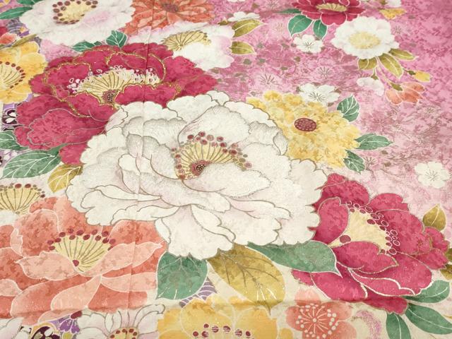 平和屋着物●豪華振袖　草花文　暈し染め　金銀彩　銀通し地　仮絵羽　逸品　未使用　DABC2361ud