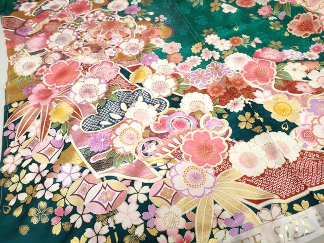 平和屋着物●豪華振袖　宝尽くし草花文　金彩　仮絵羽　逸品　未使用　DABC2362ud