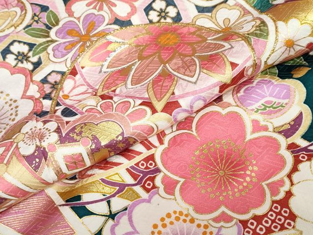 平和屋着物●豪華振袖　宝尽くし草花文　金彩　仮絵羽　逸品　未使用　DABC2362ud