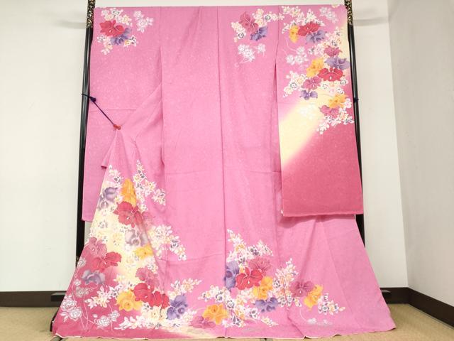 平和屋着物●豪華振袖　草花文　暈し染め　銀彩　仮絵羽　逸品　未使用　DABC2363ud
