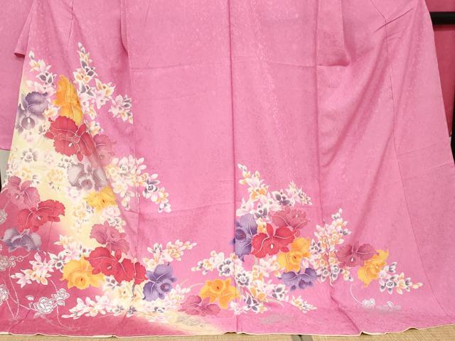 平和屋着物●豪華振袖　草花文　暈し染め　銀彩　仮絵羽　逸品　未使用　DABC2363ud