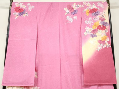 平和屋着物●豪華振袖　草花文　暈し染め　銀彩　仮絵羽　逸品　未使用　DABC2363ud