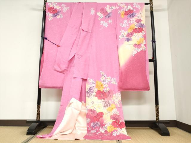 平和屋着物●豪華振袖　草花文　暈し染め　銀彩　仮絵羽　逸品　未使用　DABC2363ud