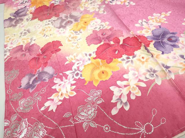 平和屋着物●豪華振袖　草花文　暈し染め　銀彩　仮絵羽　逸品　未使用　DABC2363ud